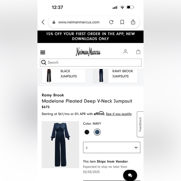 Ramy Brook Madelane Navy Jumpsuit NWT - Picture 2 of 4